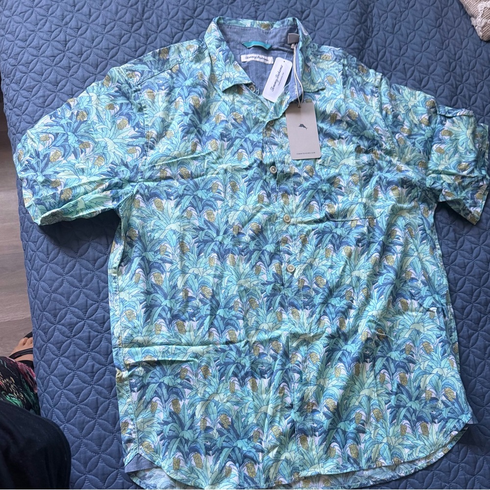 Tommy Bahama Jade Cream Tropical Print Shirt